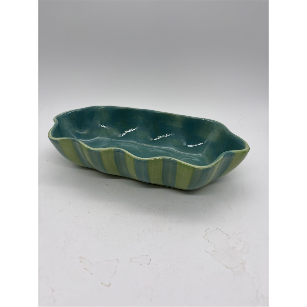 Gail Pittman Southern Living at Home Blue Green Ruffled Bowl/Chip Dish 11"